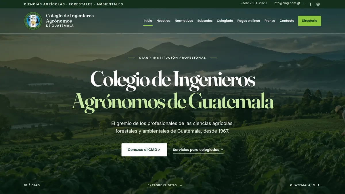 Portada del sitio del Colegio de Ingenieros Agrónomos de Guatemala
